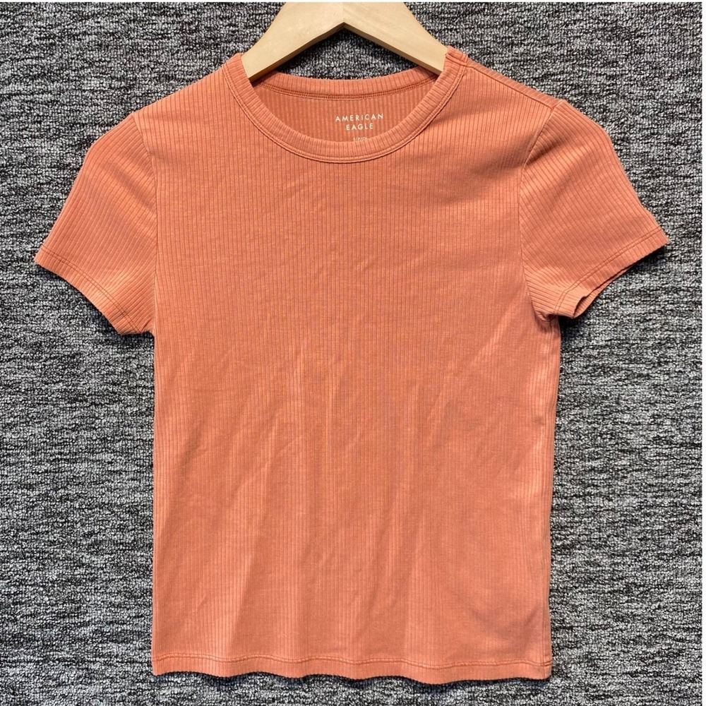 American Eagle Ribbed Tee Womens Small Orange Short Sleeve Crew Neck Basic